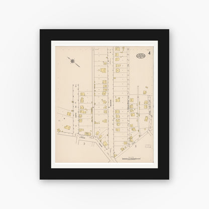 Old map wall art mockup — black gallery frame with white mat — Sanborn Fire Insurance Map from Coeburn, Wise County, Virginia (1922), Sheet #0004