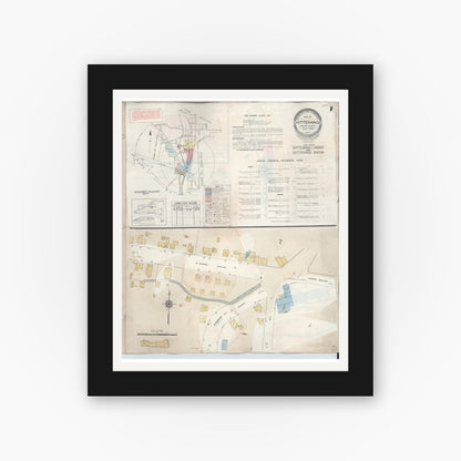 Old map wall art mockup — black gallery frame with white mat — Sanborn Fire Insurance Map from Chittenango, Madison County, New York (1951) - Complete Map Set