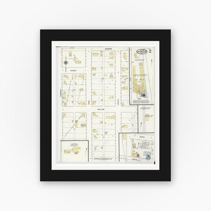 Old map wall art mockup — black gallery frame with white mat — Sanborn Fire Insurance Map from Central Lake, Antrim County, Michigan (1920), Sheet #0002