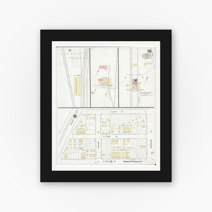 Old map wall art mockup — black gallery frame with white mat — Sanborn Fire Insurance Map from Cairo, Alexander County, Illinois (1914), Sheet #0031