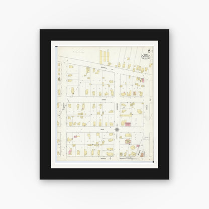 Old map wall art mockup — black gallery frame with white mat — Sanborn Fire Insurance Map from Wayne, Wayne County, Michigan (1912), Sheet #0002