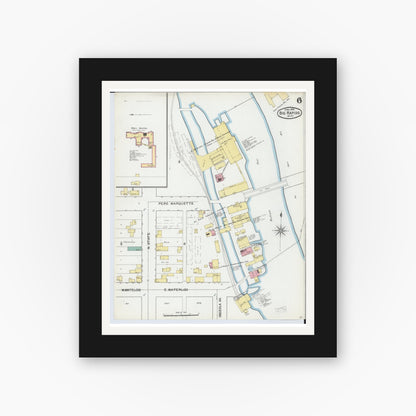 Old map wall art mockup — black gallery frame with white mat — Sanborn Fire Insurance Map from Big Rapids, Mecosta County, Michigan (1892), Sheet #0006