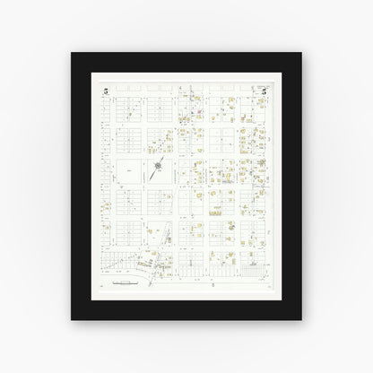 Old map wall art mockup — black gallery frame with white mat — Sanborn Fire Insurance Map from Odessa, Edger County, Texas (1934), Sheet #0005