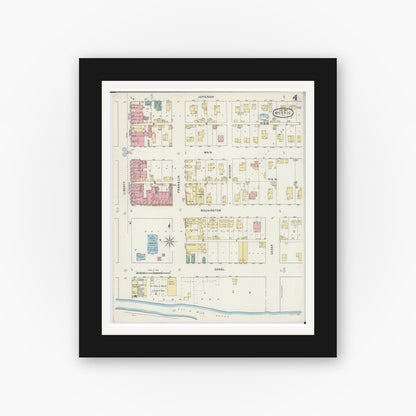 Old map wall art mockup — black gallery frame with white mat — Sanborn Fire Insurance Map from Morris, Grundy County, Illinois (1894), Sheet #0004