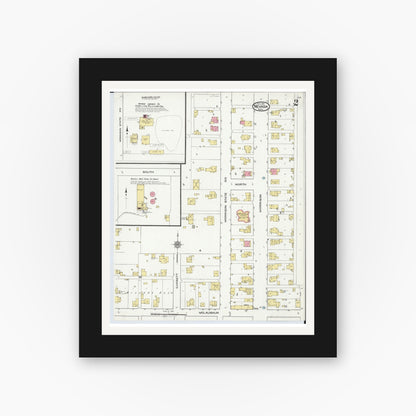 Old map wall art mockup — black gallery frame with white mat — Sanborn Fire Insurance Map from Nevada, Wyandot County, Ohio (1921), Sheet #0002