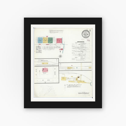 Old map wall art mockup — black gallery frame with white mat — Sanborn Fire Insurance Map from Cass Lake, Cass County, Minnesota (1908), Sheet #0001
