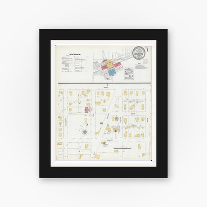 Old map wall art mockup — black gallery frame with white mat — Sanborn Fire Insurance Map from Colchester, Mcdonough County, Illinois (1906) - Complete Map Set