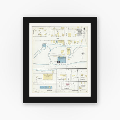 Old map wall art mockup — black gallery frame with white mat — Sanborn Fire Insurance Map from Kankakee, Kankakee County, Illinois (1914), Sheet #0035