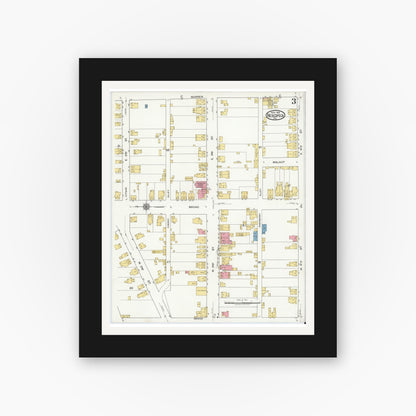 Old map wall art mockup — black gallery frame with white mat — Sanborn Fire Insurance Map from Nescopeck, Luzerne County, Pennsylvania (1919), Sheet #0003