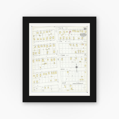 Old map wall art mockup — black gallery frame with white mat — Sanborn Fire Insurance Map from Freeport, Stephenson County, Illinois (1910), Sheet #0022