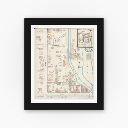 Old map wall art mockup — black gallery frame with white mat — Sanborn Fire Insurance Map from Chillicothe, Ross County, Ohio (1884), Sheet #0002