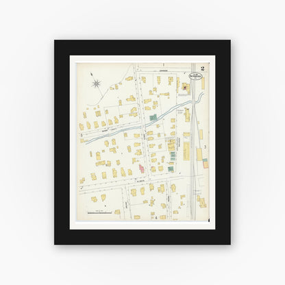 Old map wall art mockup — black gallery frame with white mat — Sanborn Fire Insurance Map from Bainbridge, Chenango County, New York (1903), Sheet #0002