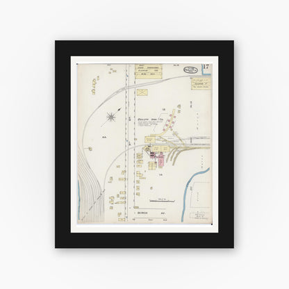Old map wall art mockup — black gallery frame with white mat — Sanborn Fire Insurance Map from Duluth, Saint Louis County, Minnesota (1885), Sheet #0017