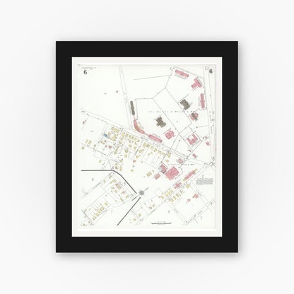 Old map wall art mockup — black gallery frame with white mat — Sanborn Fire Insurance Map from Williamsburg, Independent Cities, Virginia (1933), Sheet #0006