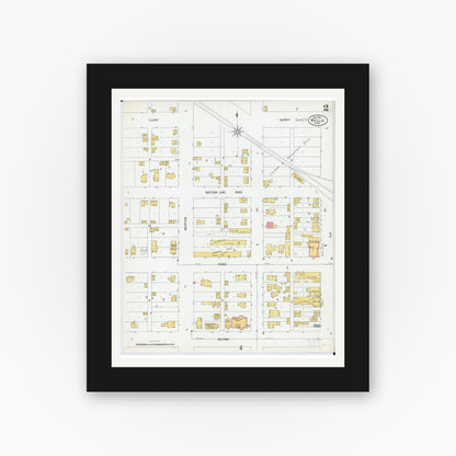 Old map wall art mockup — black gallery frame with white mat — Sanborn Fire Insurance Map from Wells, Faribault County, Minnesota (1900), Sheet #0002
