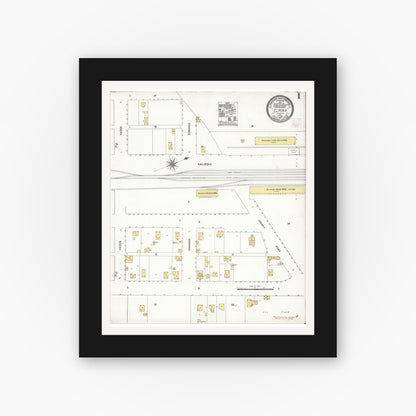Old map wall art mockup — black gallery frame with white mat — Sanborn Fire Insurance Map from Elmira, Solano County, California (1907) - Complete Map Set