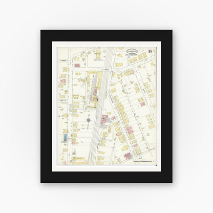 Old map wall art mockup — black gallery frame with white mat — Sanborn Fire Insurance Map from Stroudsburg, Monroe County, Pennsylvania (1912), Sheet #0016