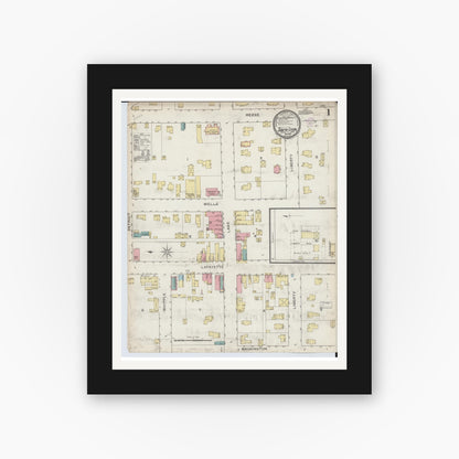 Old map wall art mockup — black gallery frame with white mat — Sanborn Fire Insurance Map from South Lyon, Oakland County, Michigan (1893) - Complete Map Set