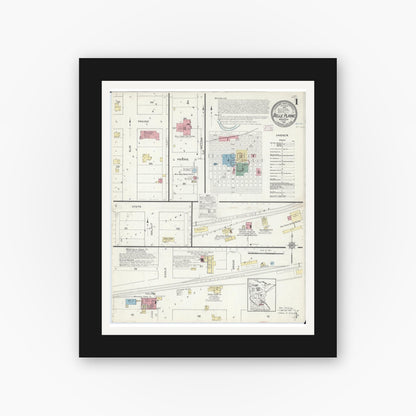 Old map wall art mockup — black gallery frame with white mat — Sanborn Fire Insurance Map from Belle Plaine, Scott County, Minnesota (1914), Sheet #0001