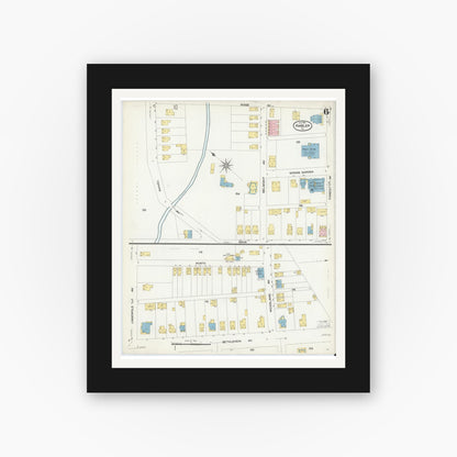 Old map wall art mockup — black gallery frame with white mat — Sanborn Fire Insurance Map from Ambler, Montgomery County, Pennsylvania (1909), Sheet #0006