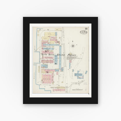 Old map wall art mockup — black gallery frame with white mat — Sanborn Fire Insurance Map from Sing Sing, Westchester County, New York (1886), Sheet #0013