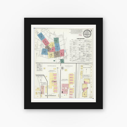 Old map wall art mockup — black gallery frame with white mat — Sanborn Fire Insurance Map from Edwardsville, Madison County, Illinois (1909), Sheet #0001