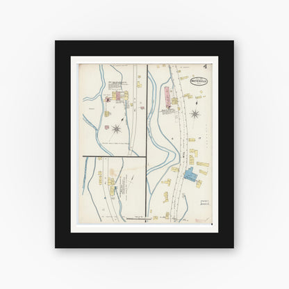 Old map wall art mockup — black gallery frame with white mat — Sanborn Fire Insurance Map from Waterville, Oneida County, New York (1887), Sheet #0004