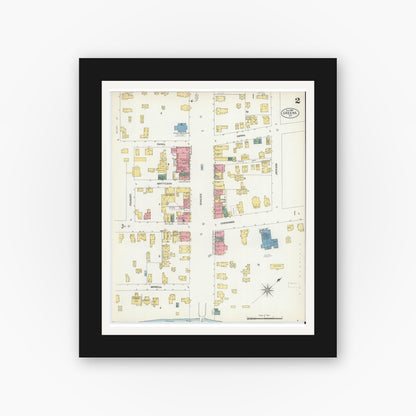 Old map wall art mockup — black gallery frame with white mat — Sanborn Fire Insurance Map from Greene, Chenango County, New York (1903), Sheet #0002