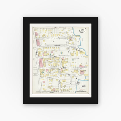 Old map wall art mockup — black gallery frame with white mat — Sanborn Fire Insurance Map from Nyack, Rockland County, New York. (1892), Sheet #0004