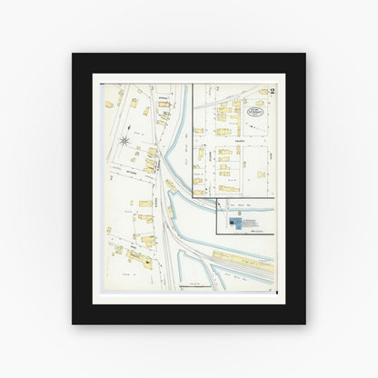 Old map wall art mockup — black gallery frame with white mat — Sanborn Fire Insurance Map from Saint Ignace, Mackinac County, Michigan (1907), Sheet #0002