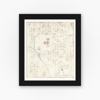 Old map wall art mockup — black gallery frame with white mat — Sanborn Fire Insurance Map from Silsbee, Hardin County, Texas (1942), Sheet #0005