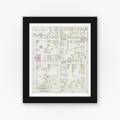 Old map wall art mockup — black gallery frame with white mat — Sanborn Fire Insurance Map from Key West, Monroe County, Florida (1889), Sheet #0005