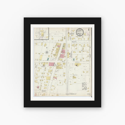 Old map wall art mockup — black gallery frame with white mat — Sanborn Fire Insurance Map from Summitville, Madison County, Indiana (1893) - Complete Map Set