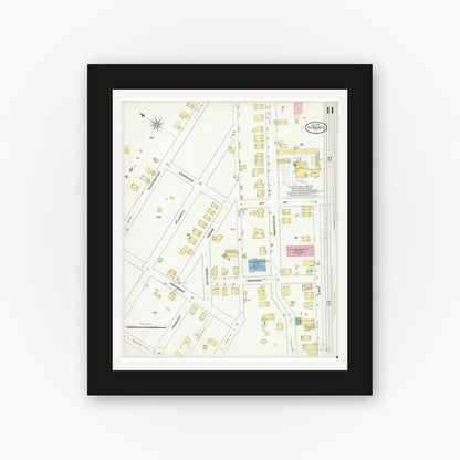 Old map wall art mockup — black gallery frame with white mat — Sanborn Fire Insurance Map from Saint Marys, Elk County, Pennsylvania (1909), Sheet #0011