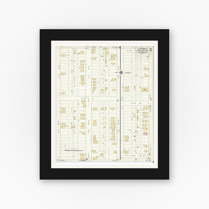 Old map wall art mockup — black gallery frame with white mat — Sanborn Fire Insurance Map from Gas City, Grant County, Indiana (1911), Sheet #0002
