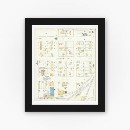 Old map wall art mockup — black gallery frame with white mat — Sanborn Fire Insurance Map from Taylor, Williamson County, Texas (1912), Sheet #0005