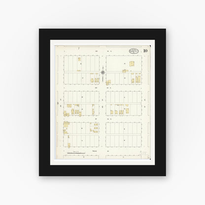 Old map wall art mockup — black gallery frame with white mat — Sanborn Fire Insurance Map from Texas City, Galveston County, Texas (1912), Sheet #0010