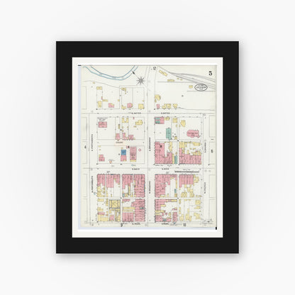 Old map wall art mockup — black gallery frame with white mat — Sanborn Fire Insurance Map from Jackson, Jackson County, Ohio (1905), Sheet #0005