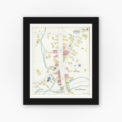 Old map wall art mockup — black gallery frame with white mat — Sanborn Fire Insurance Map from Waterville, Oneida County, New York (1906), Sheet #0002