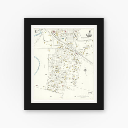 Old map wall art mockup — black gallery frame with white mat — Sanborn Fire Insurance Map from Keansburg, Monmouth County, New Jersey (1923), Sheet #0012