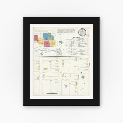 Old map wall art mockup — black gallery frame with white mat — Sanborn Fire Insurance Map from Forest City, Susquehanna County, Pennsylvania (1908) - Complete Map Set