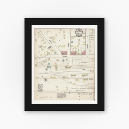 Old map wall art mockup — black gallery frame with white mat — Sanborn Fire Insurance Map from Edgerton, Rock County, Wisconsin (1884) - Complete Map Set