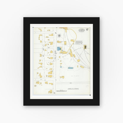 Old map wall art mockup — black gallery frame with white mat — Sanborn Fire Insurance Map from Houghton, Houghton County, Michigan (1900), Sheet #0017