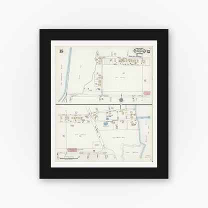 Old map wall art mockup — black gallery frame with white mat — Sanborn Fire Insurance Map from Saint Augustine, Saint John's County, Florida (1924), Sheet #0015