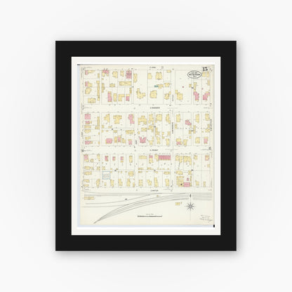 Old map wall art mockup — black gallery frame with white mat — Sanborn Fire Insurance Map from Mount Vernon, Knox County, Ohio (1907), Sheet #0015