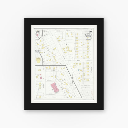 Old map wall art mockup — black gallery frame with white mat — Sanborn Fire Insurance Map from Iron Mountain, Dickinson County, Michigan (1930), Sheet #0030