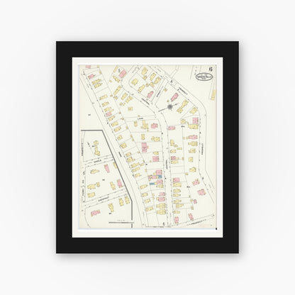 Old map wall art mockup — black gallery frame with white mat — Sanborn Fire Insurance Map from Turners Falls, Franklin County, Massachusetts (1909), Sheet #0006