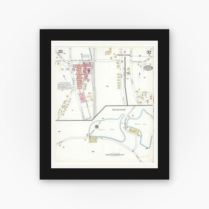Old map wall art mockup — black gallery frame with white mat — Sanborn Fire Insurance Map from Melrose, Middlesex County, Massachusetts (1923), Sheet #0032
