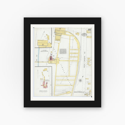 Old map wall art mockup — black gallery frame with white mat — Sanborn Fire Insurance Map from Ironton, Lawrence County, Ohio (1900), Sheet #0022
