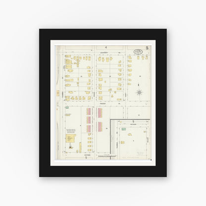 Old map wall art mockup — black gallery frame with white mat — Sanborn Fire Insurance Map from Sayre, Bradford County, Pennsylvania (1897), Sheet #0005